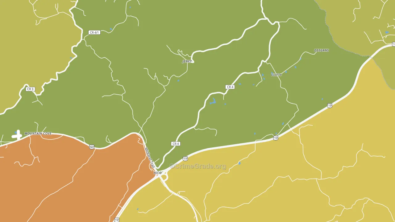 Hico, WV Map of Burglary Rates