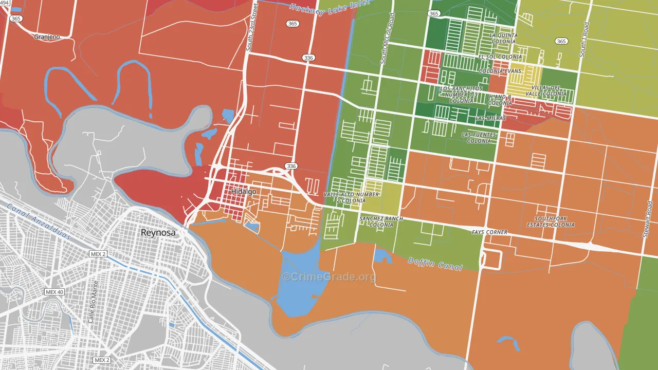 Hidalgo, TX Map of Burglary Rates