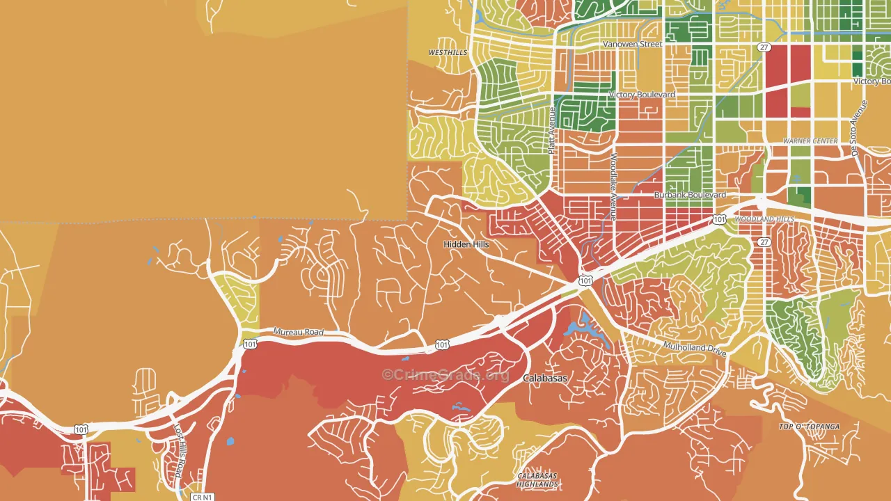 Hidden Hills, CA Map of Burglary Rates