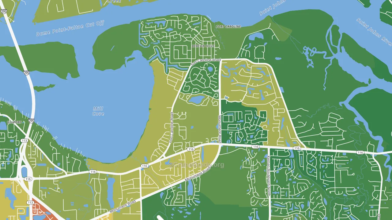 Hidden Hills, Jacksonville, FL Map of Burglary Rates