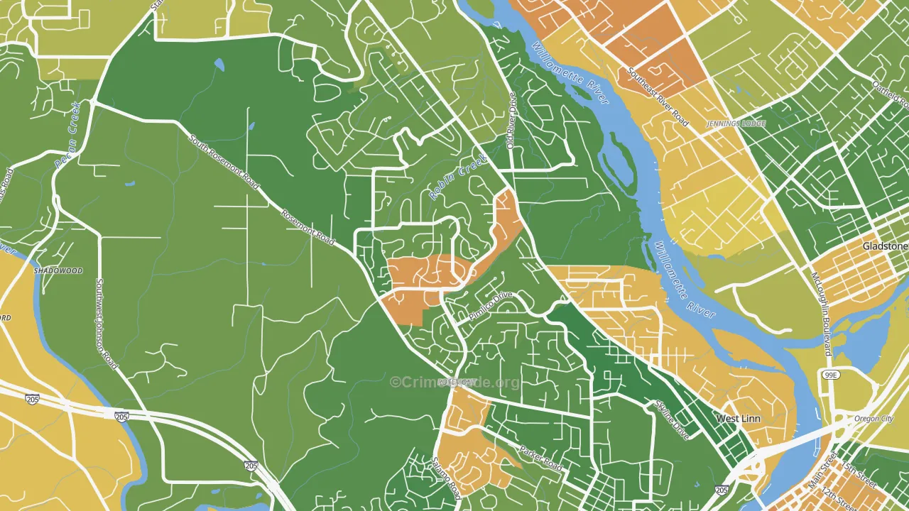 Hidden Springs, West Linn, OR Map of Burglary Rates