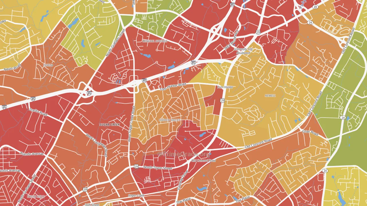 Hidden Valley, Charlotte, NC Map of Burglary Rates