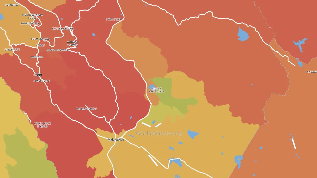 Hidden Valley Lake, CA Map of Burglary Rates