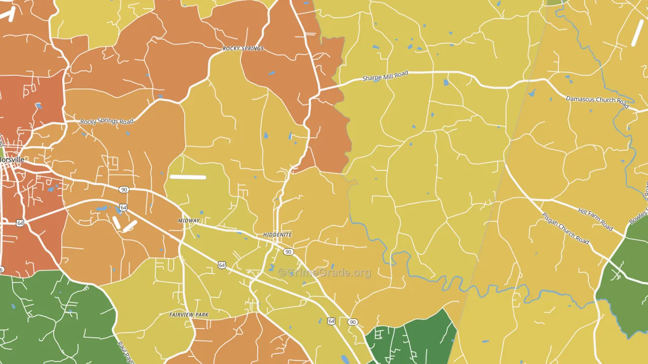 Hiddenite, NC Map of Burglary Rates