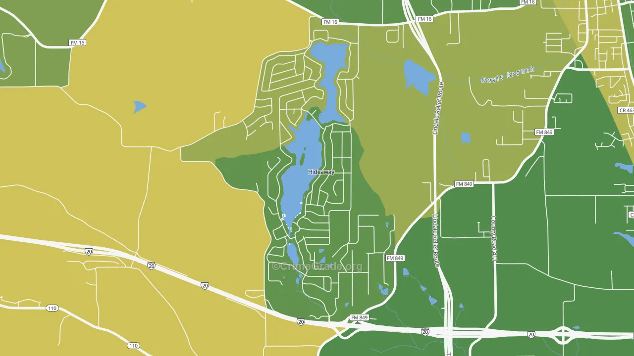 Hideaway, TX Map of Burglary Rates