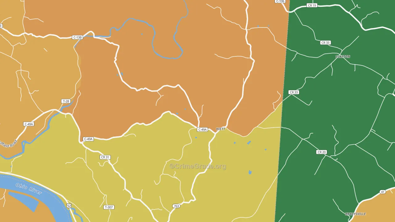 Hiett, OH Map of Burglary Rates
