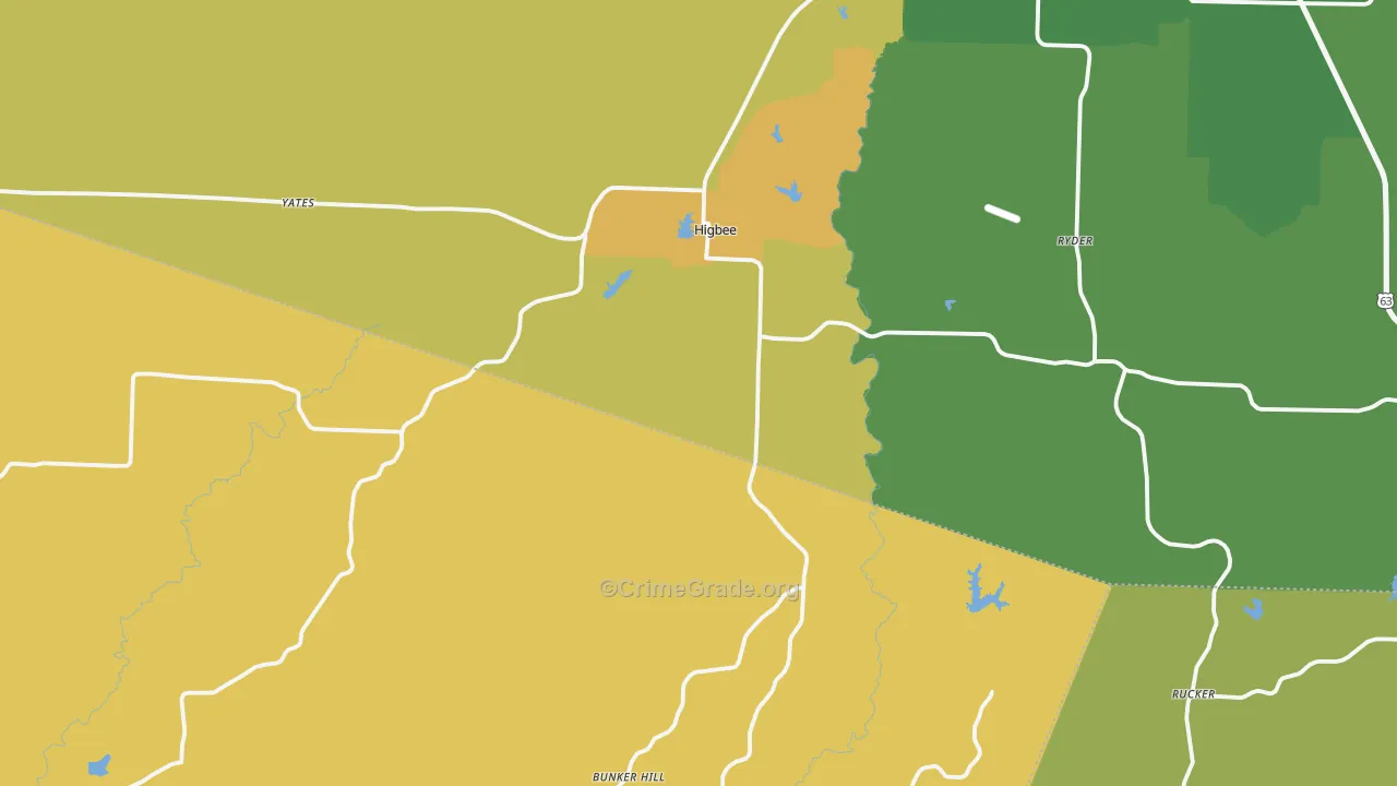 Higbee, MO Map of Burglary Rates