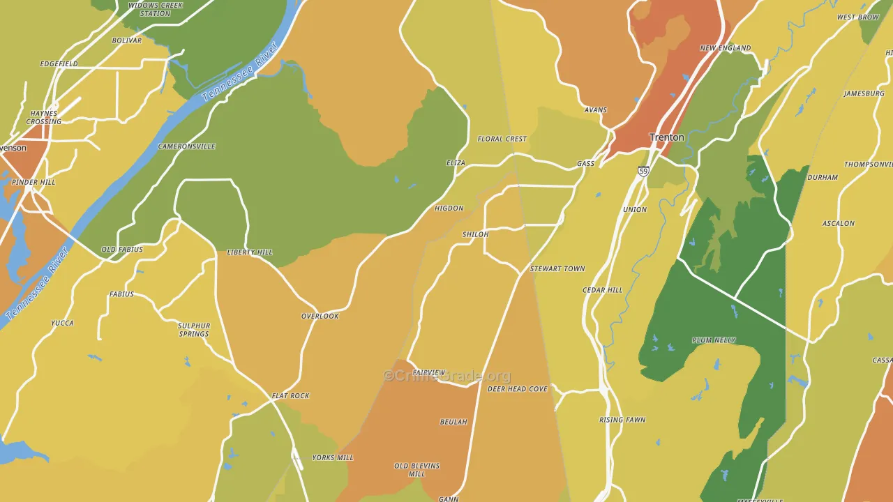 Higdon, AL Map of Burglary Rates