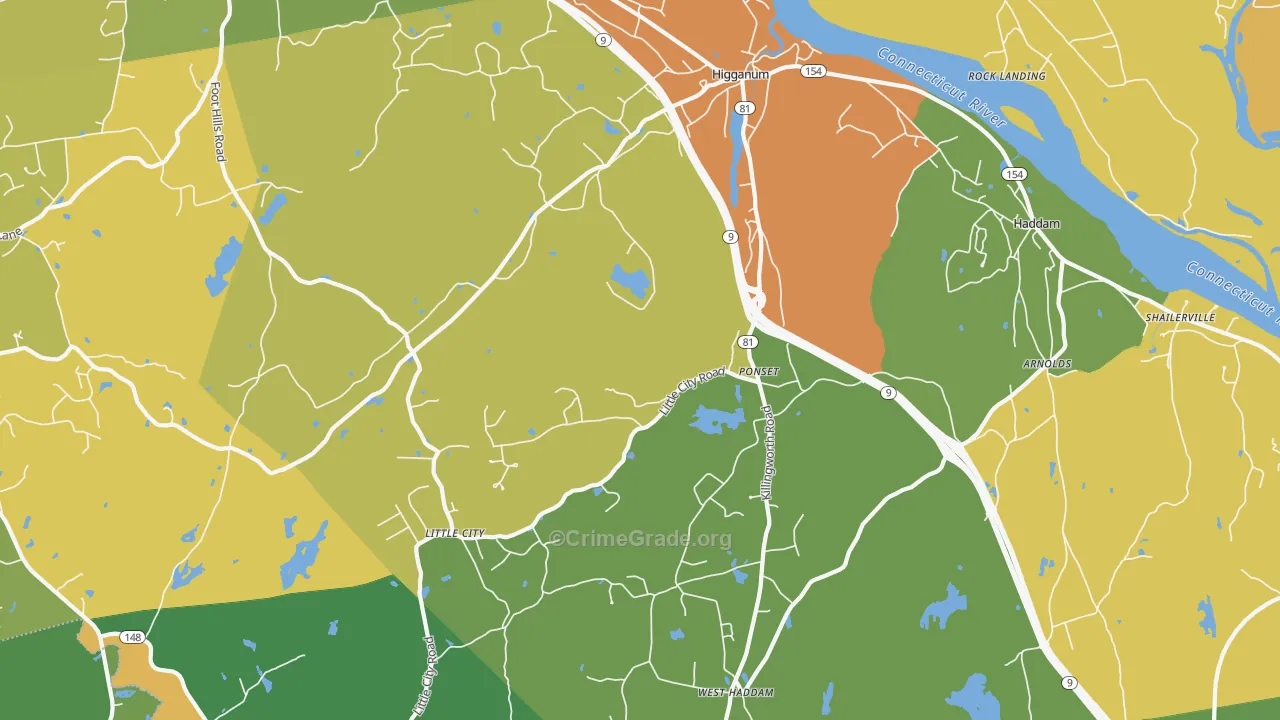 Higganum, CT Map of Burglary Rates