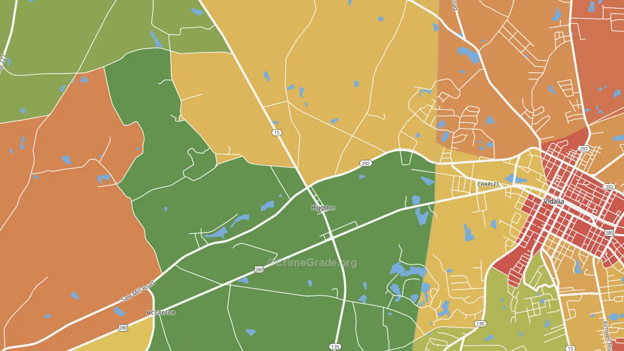 Higgston, GA Map of Burglary Rates