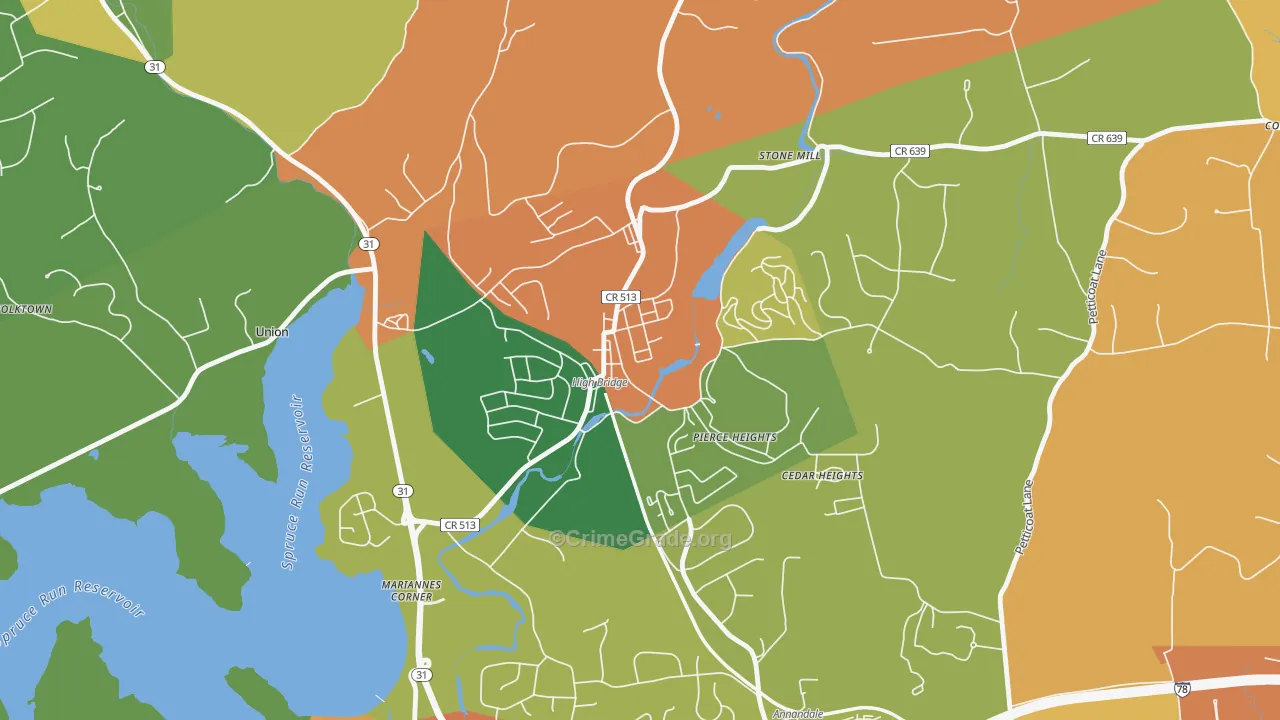 High Bridge, NJ Map of Burglary Rates