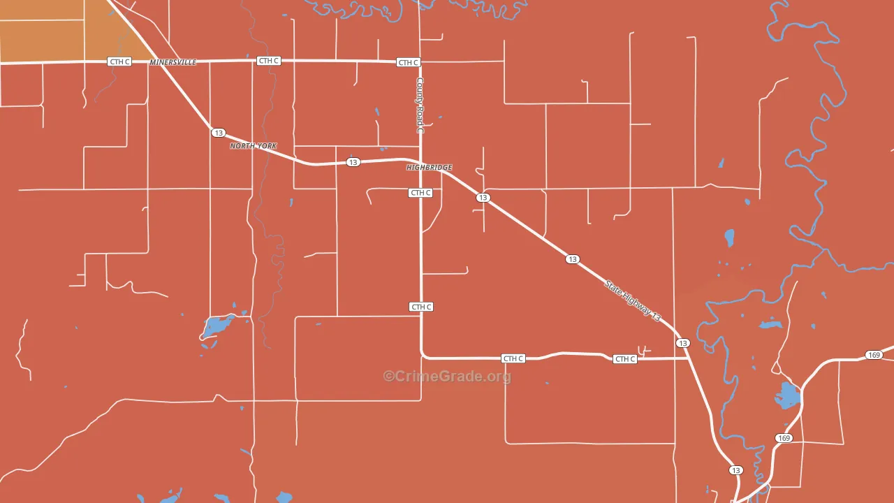 High Bridge, WI Map of Burglary Rates