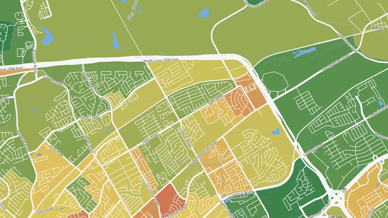 High Country, San Antonio, TX Map of Burglary Rates