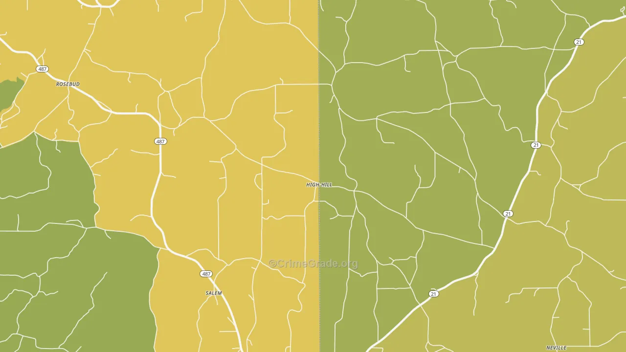 High Hill, MS Map of Burglary Rates