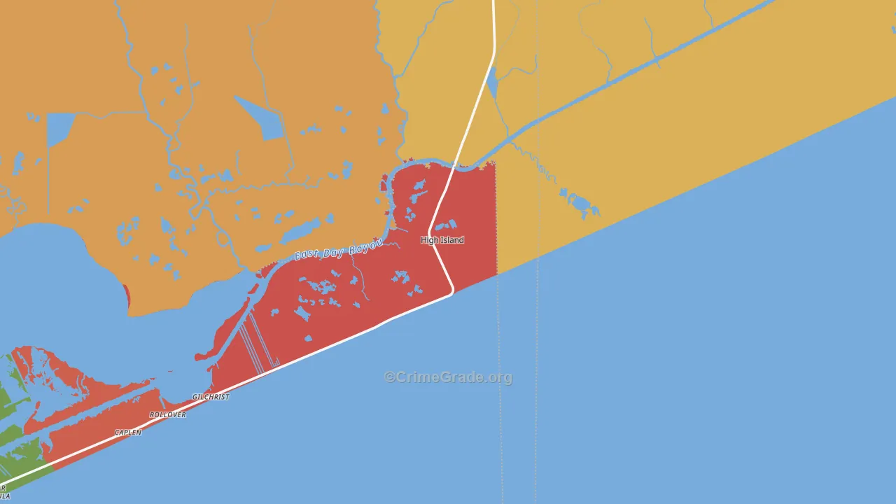 High Island, TX Map of Burglary Rates