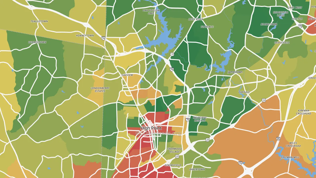 High Point, NC Map of Burglary Rates