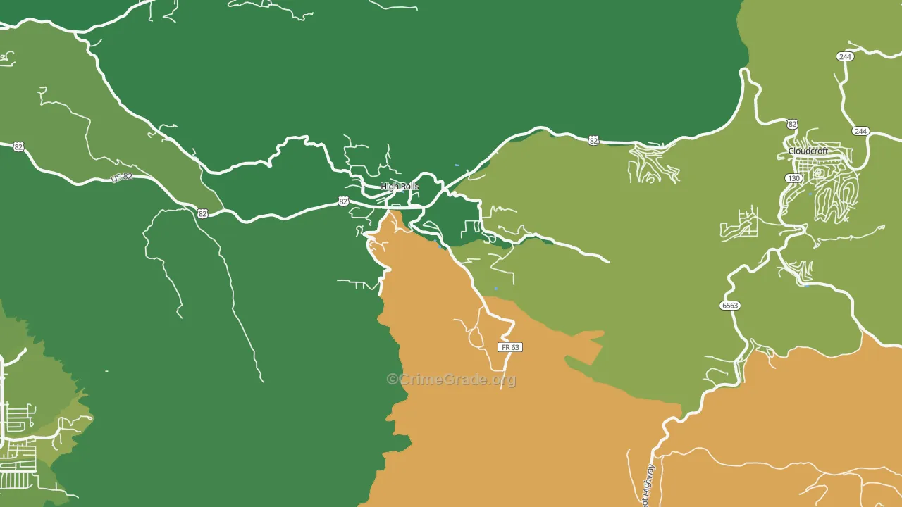 High Rolls Mountain Park, NM Map of Burglary Rates
