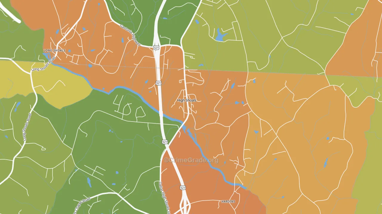 High Shoals, NC Map of Burglary Rates