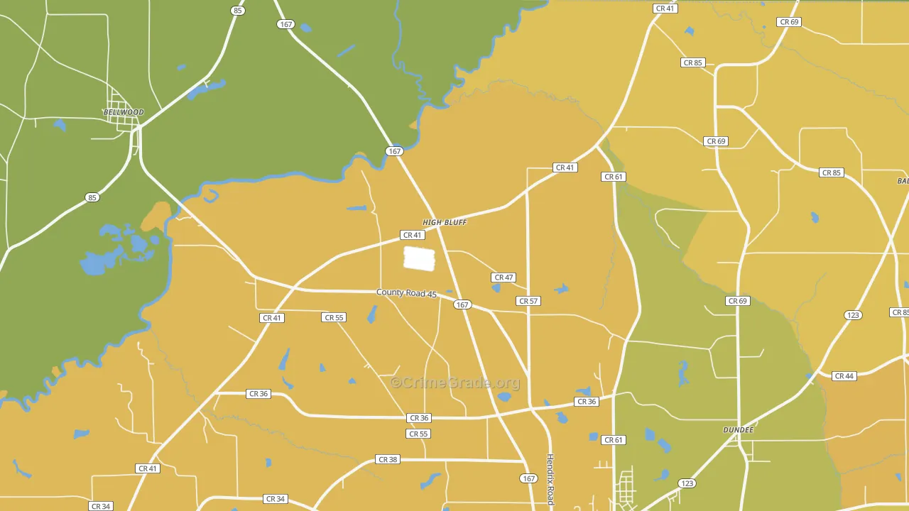 Highbluff, AL Map of Burglary Rates