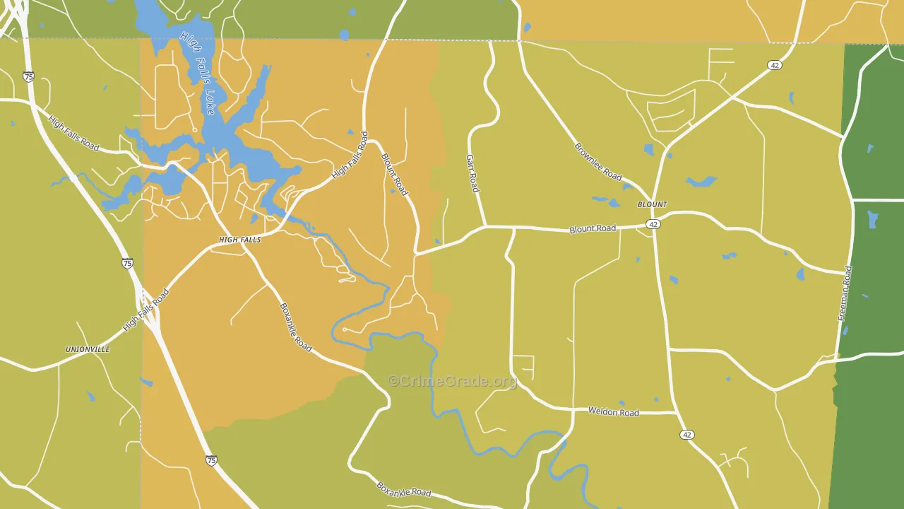 Highfalls, GA Map of Burglary Rates