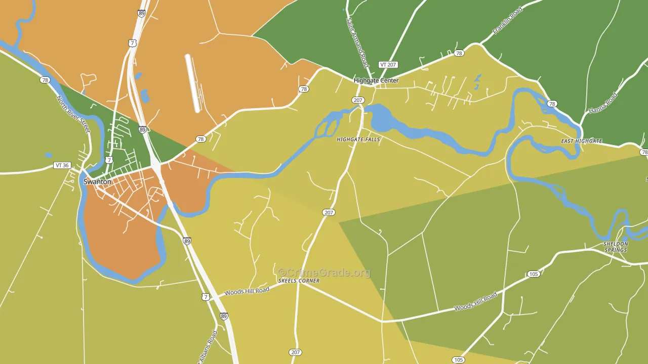 Highgate Falls, VT Map of Burglary Rates