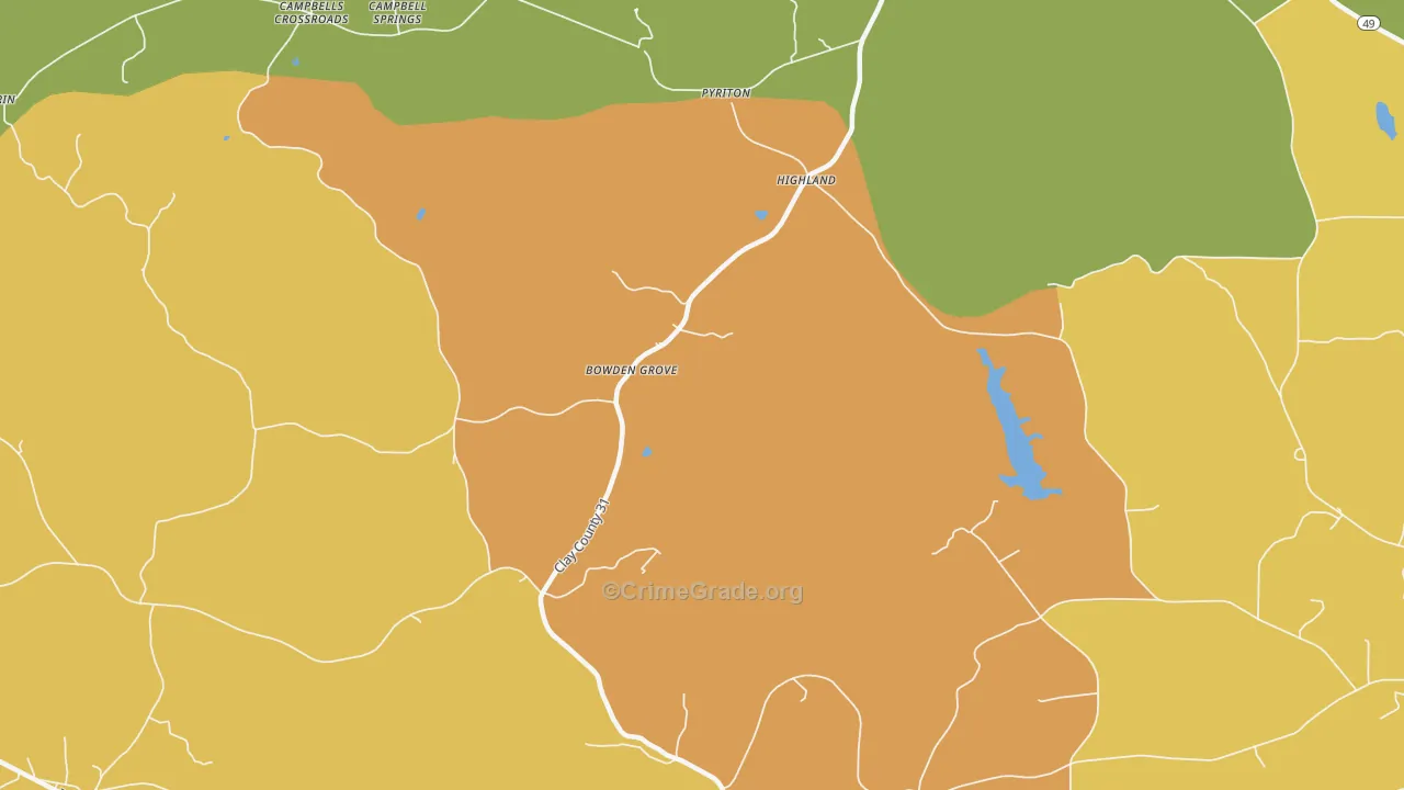 Highland, AL Map of Burglary Rates