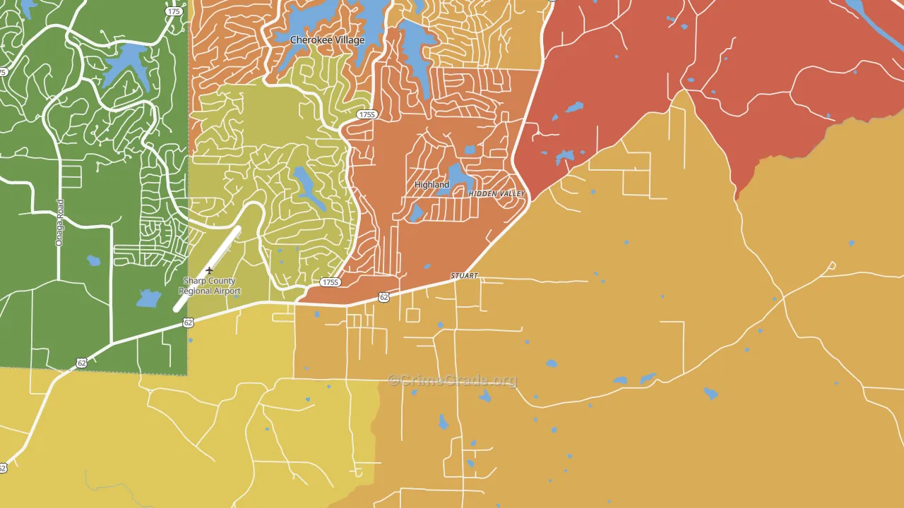 Highland, AR Map of Burglary Rates