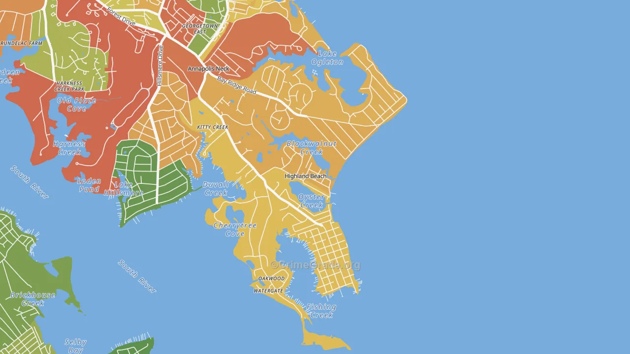 Highland Beach, MD Map of Burglary Rates