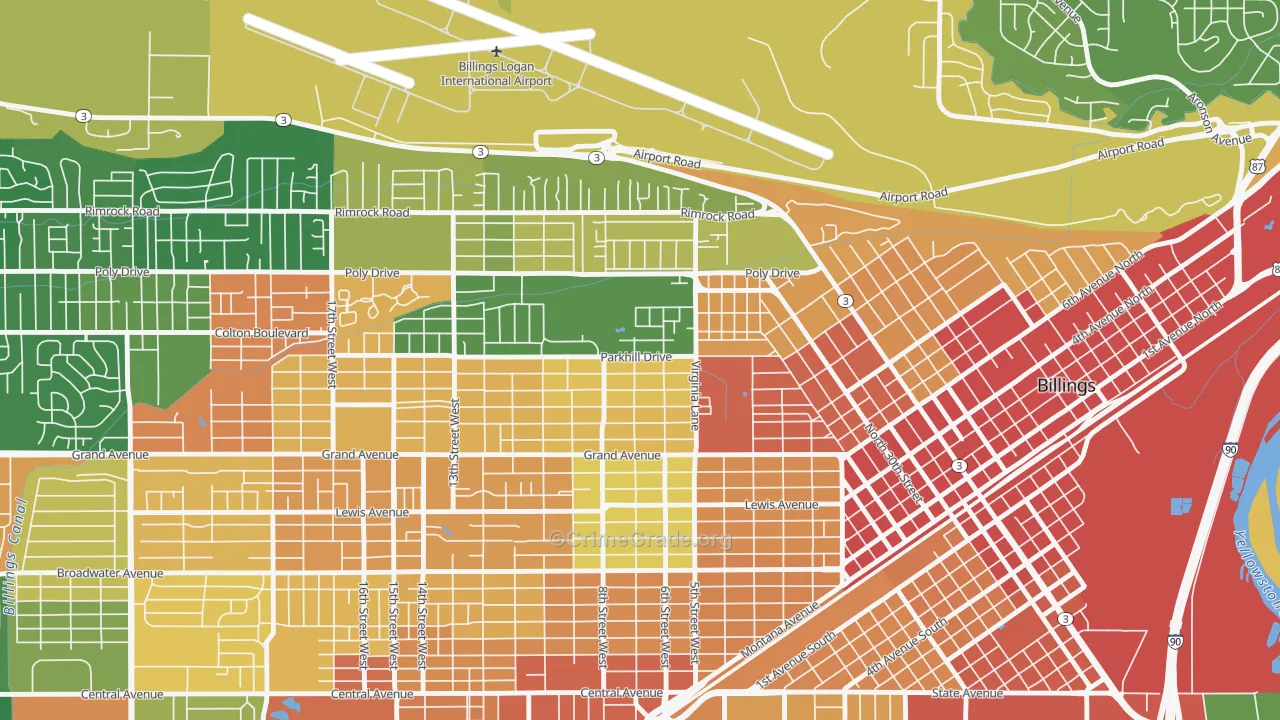 Highland, Billings, MT Map of Burglary Rates