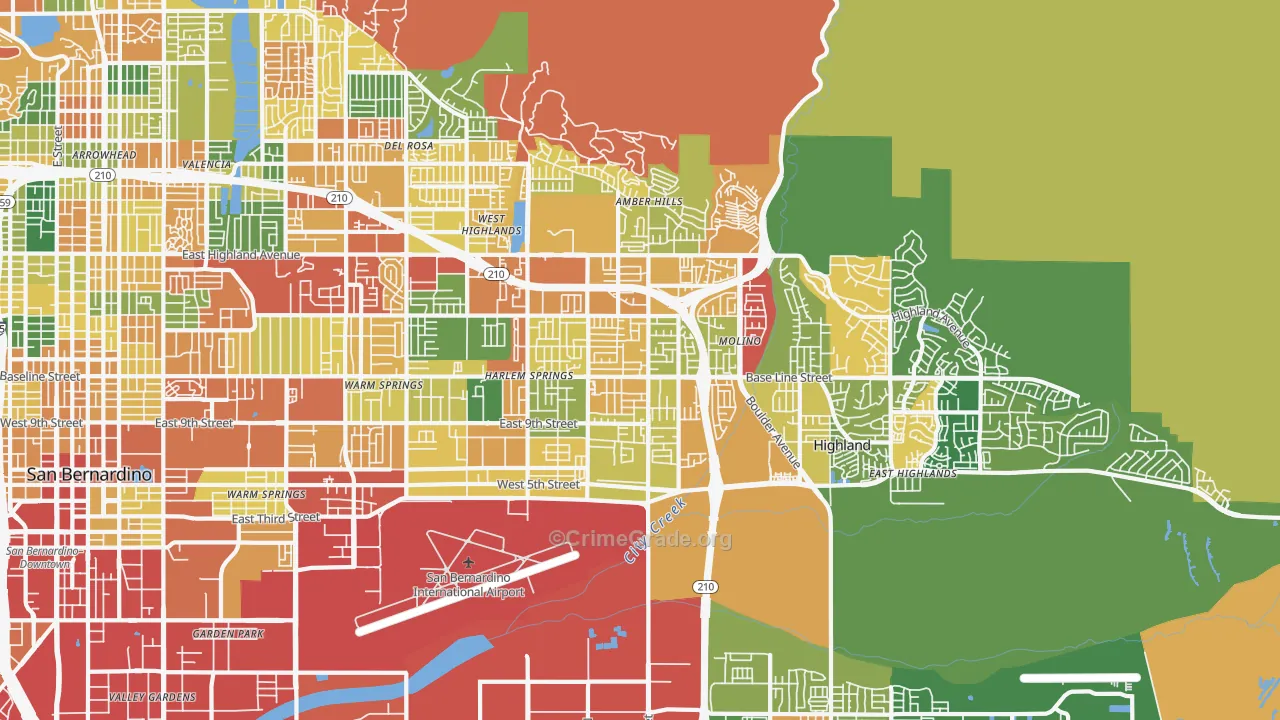 Highland, CA Map of Burglary Rates