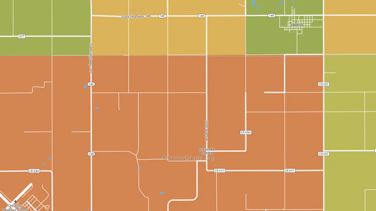 Highland Center, IA Map of Burglary Rates