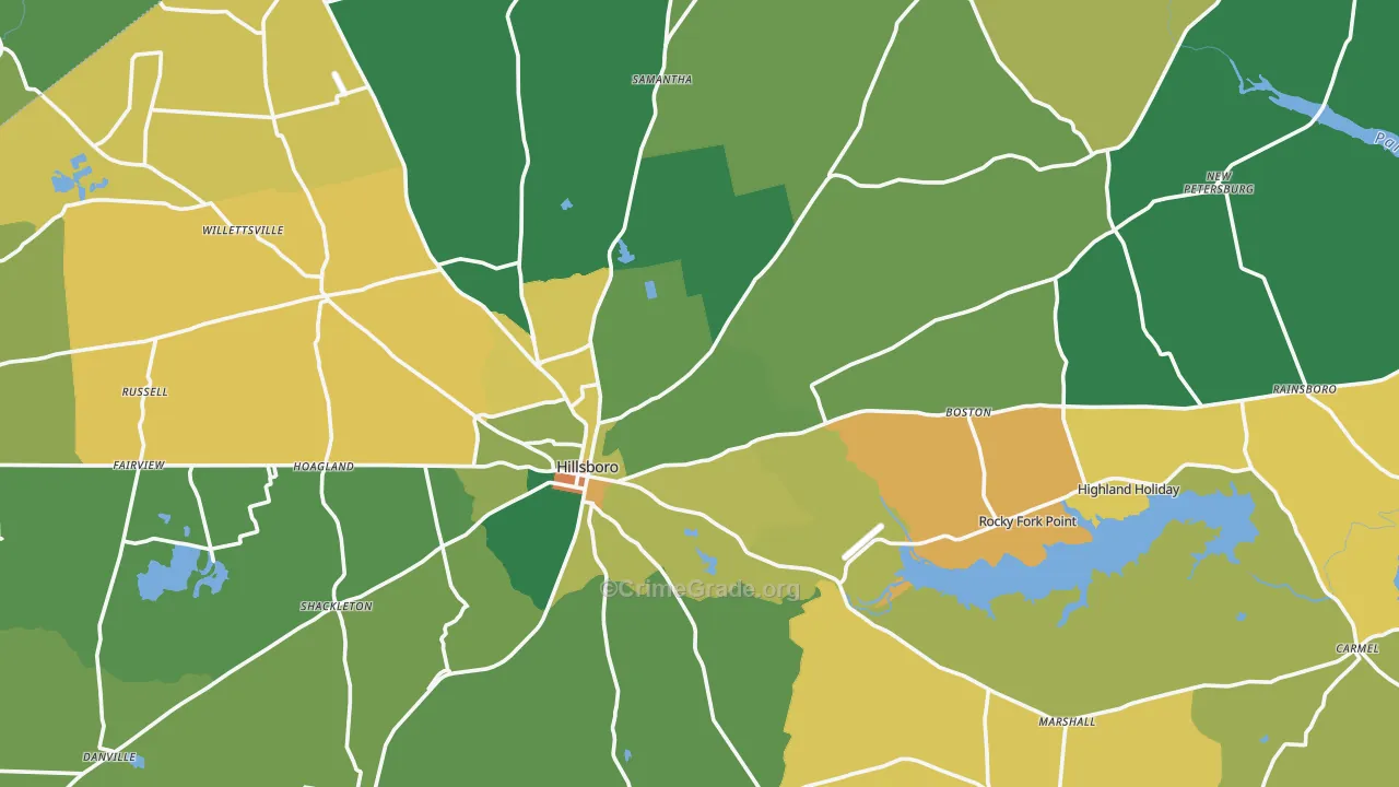 Highland County, OH Map of Burglary Rates
