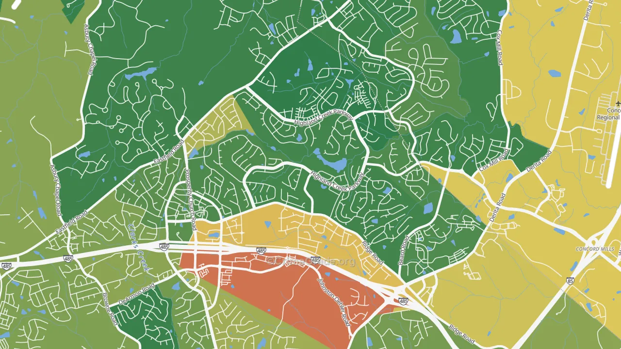 Highland Creek, Charlotte, NC Map of Burglary Rates