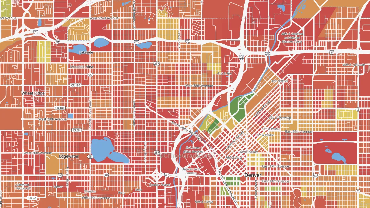 Highland, Denver, CO Map of Burglary Rates