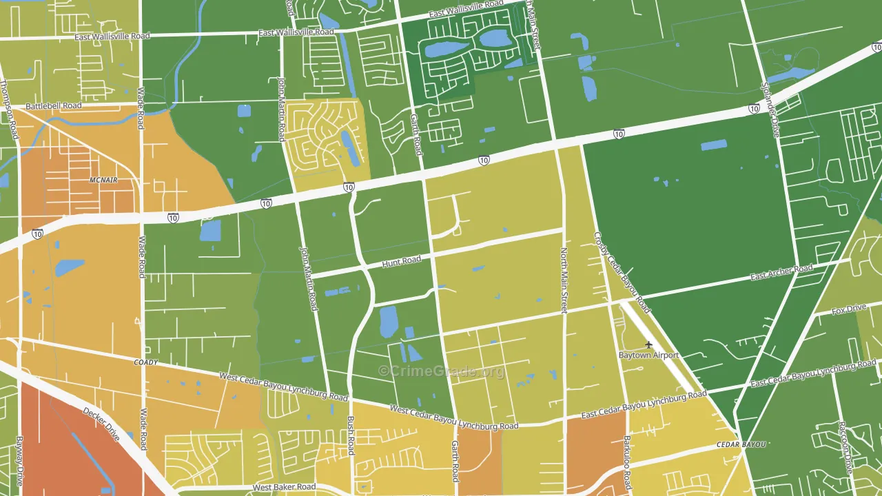 Highland Farms, Baytown, TX Map of Burglary Rates