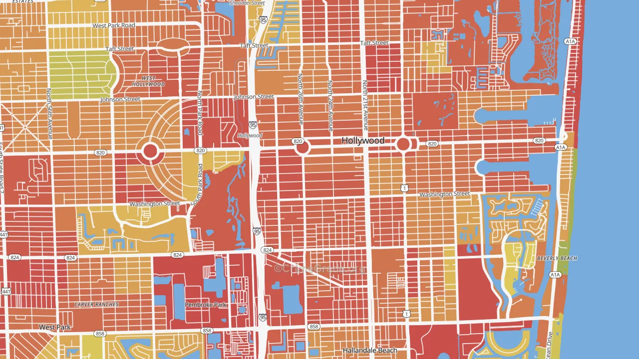 Highland Garden, Hollywood, FL Map of Burglary Rates