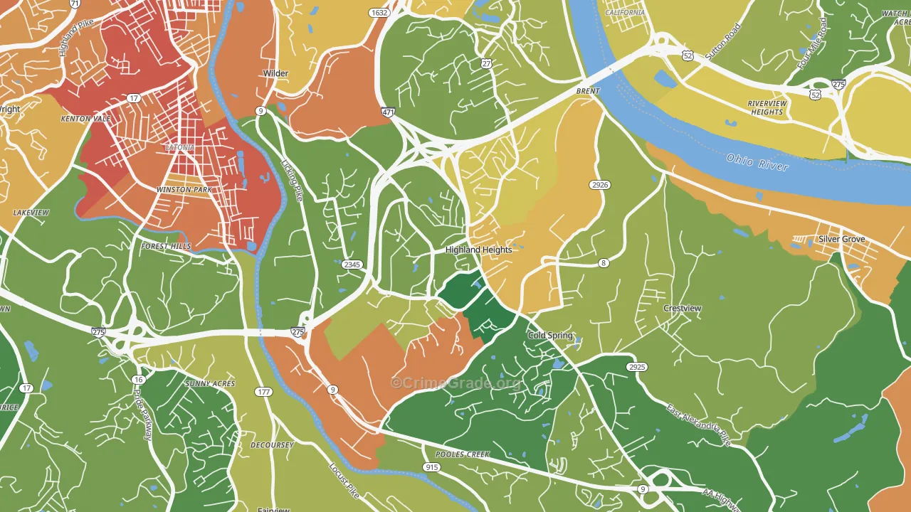 Highland Heights, KY Map of Burglary Rates