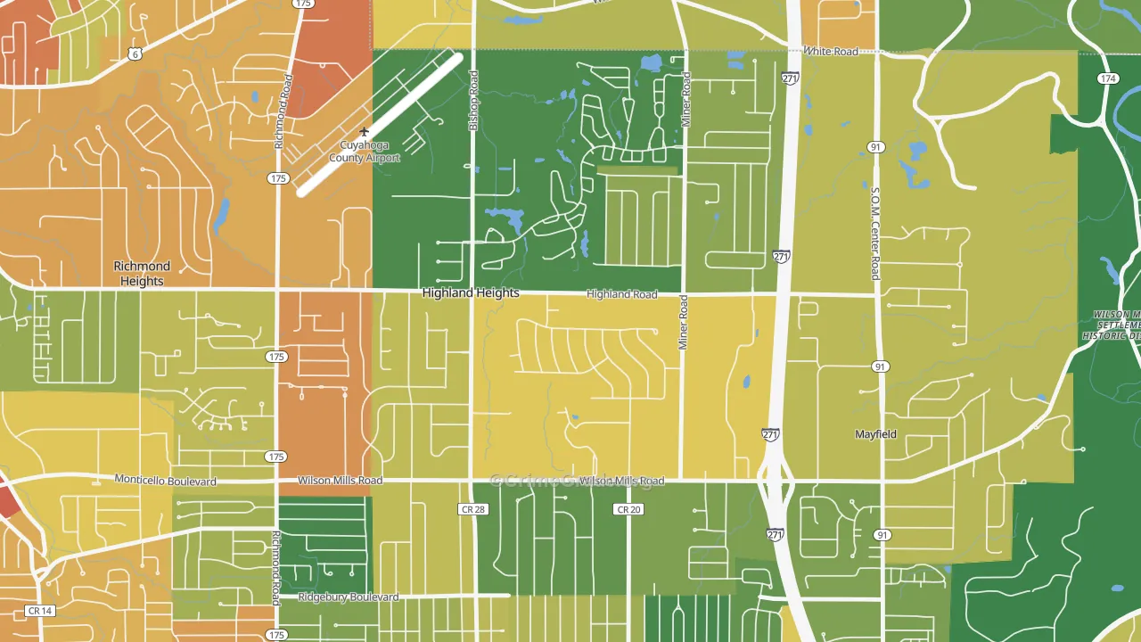 Highland Heights, OH Map of Burglary Rates