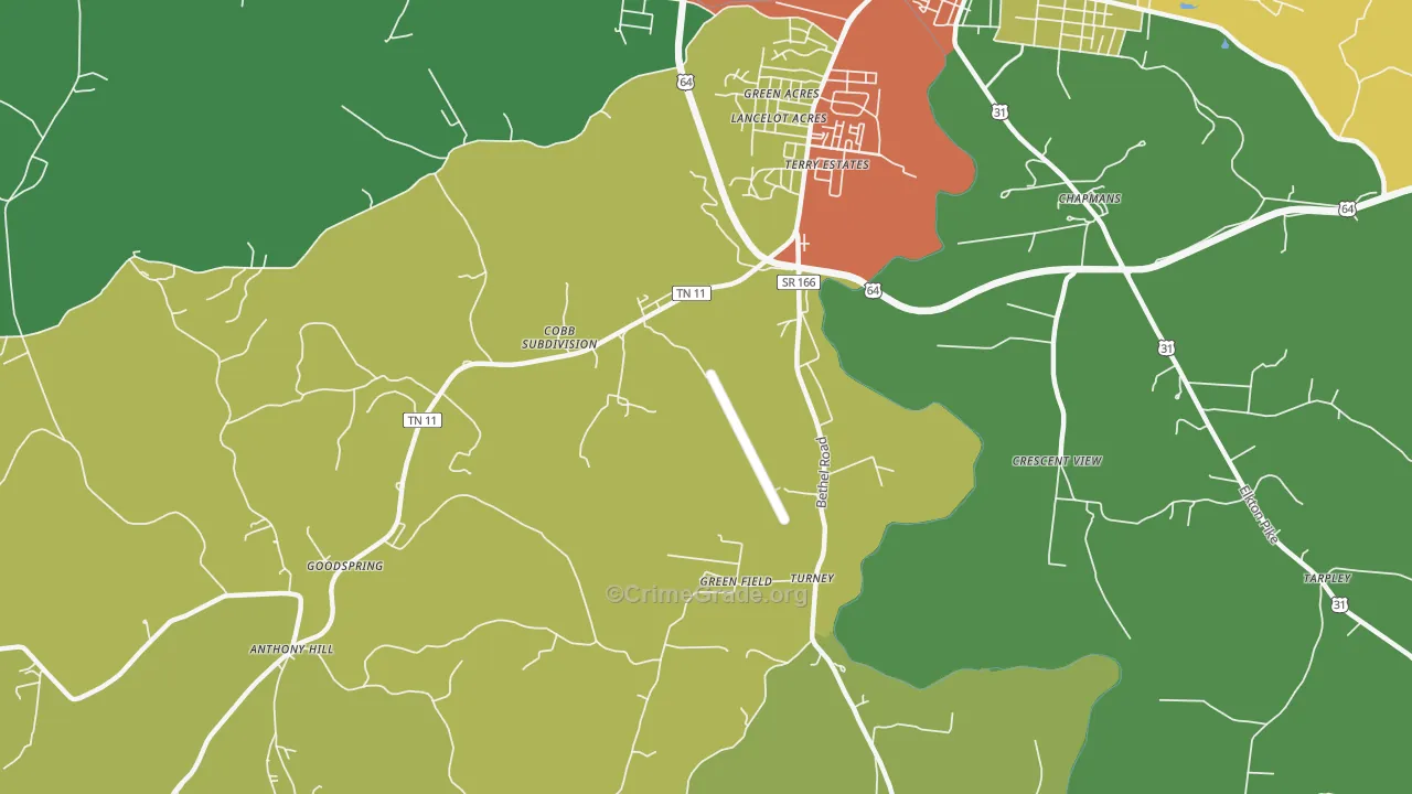 Highland Heights, TN Map of Burglary Rates
