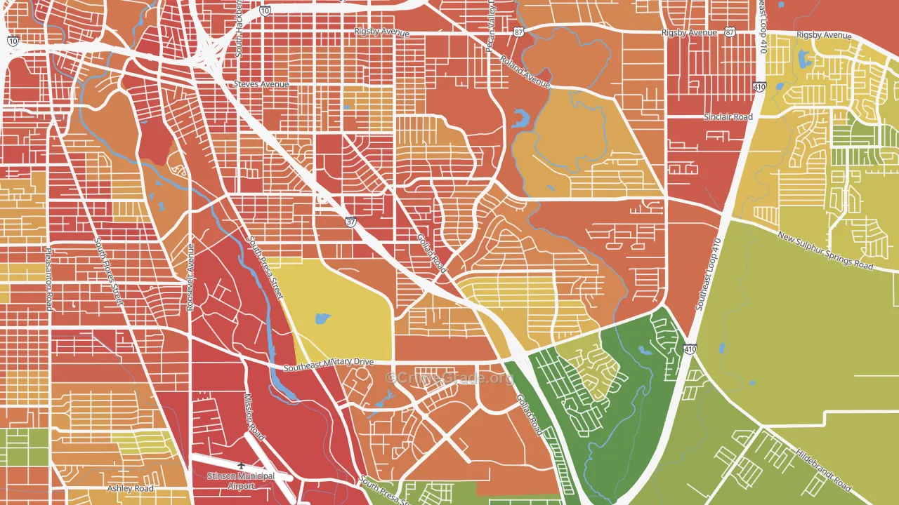 Highland Hills, San Antonio, TX Map of Burglary Rates