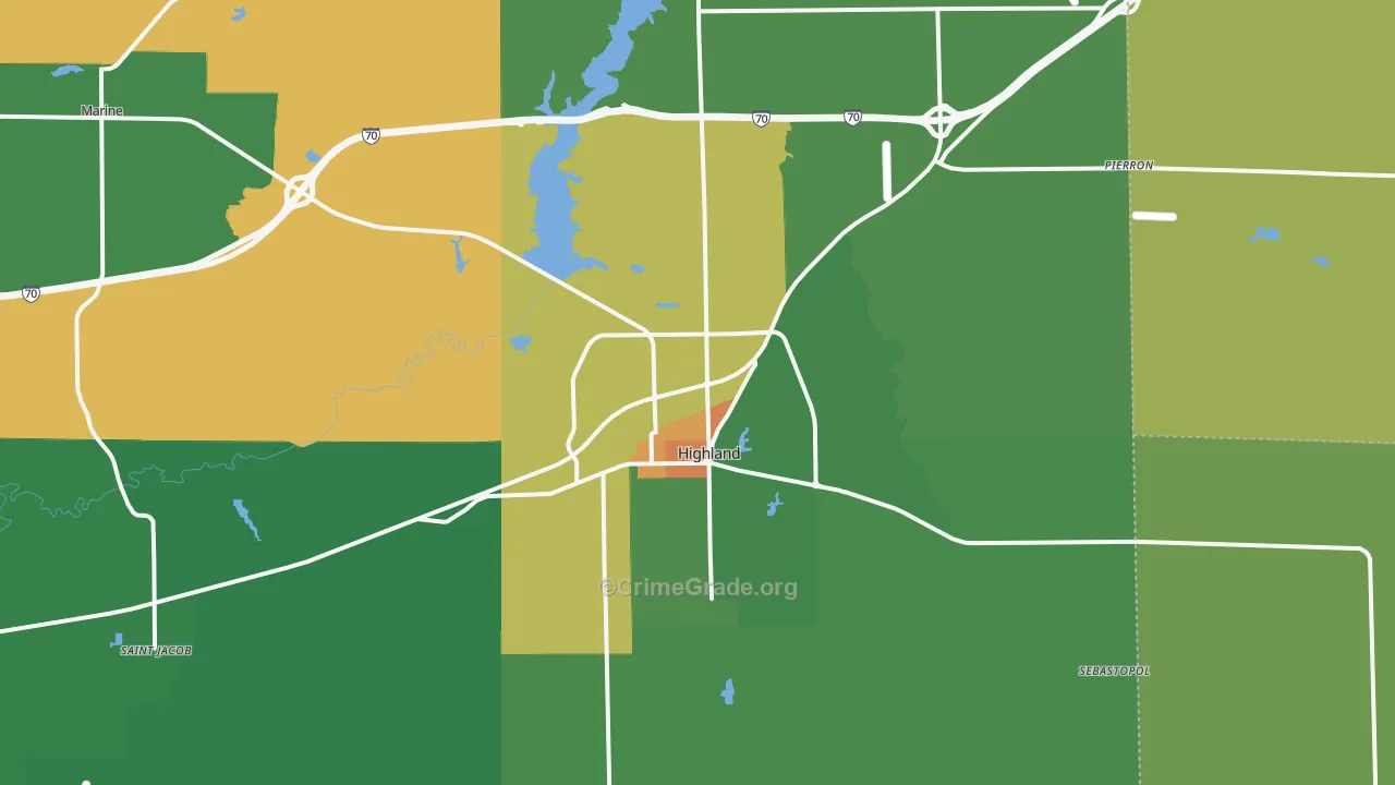 Highland, IL Map of Burglary Rates