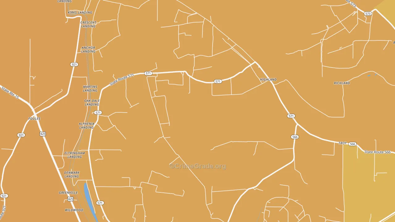 Highland, LA Map of Burglary Rates