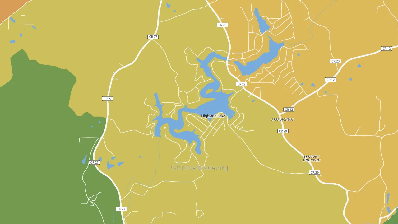 Highland Lake, AL Map of Burglary Rates