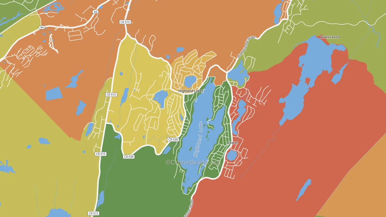 Highland Lake, NJ Map of Burglary Rates
