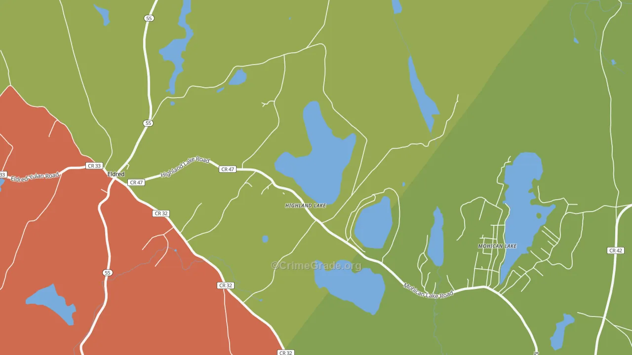 Highland Lake, NY Map of Burglary Rates