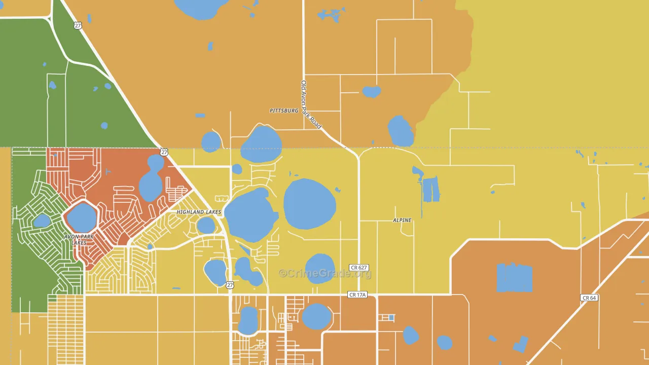Highland Lakes, FL Map of Burglary Rates