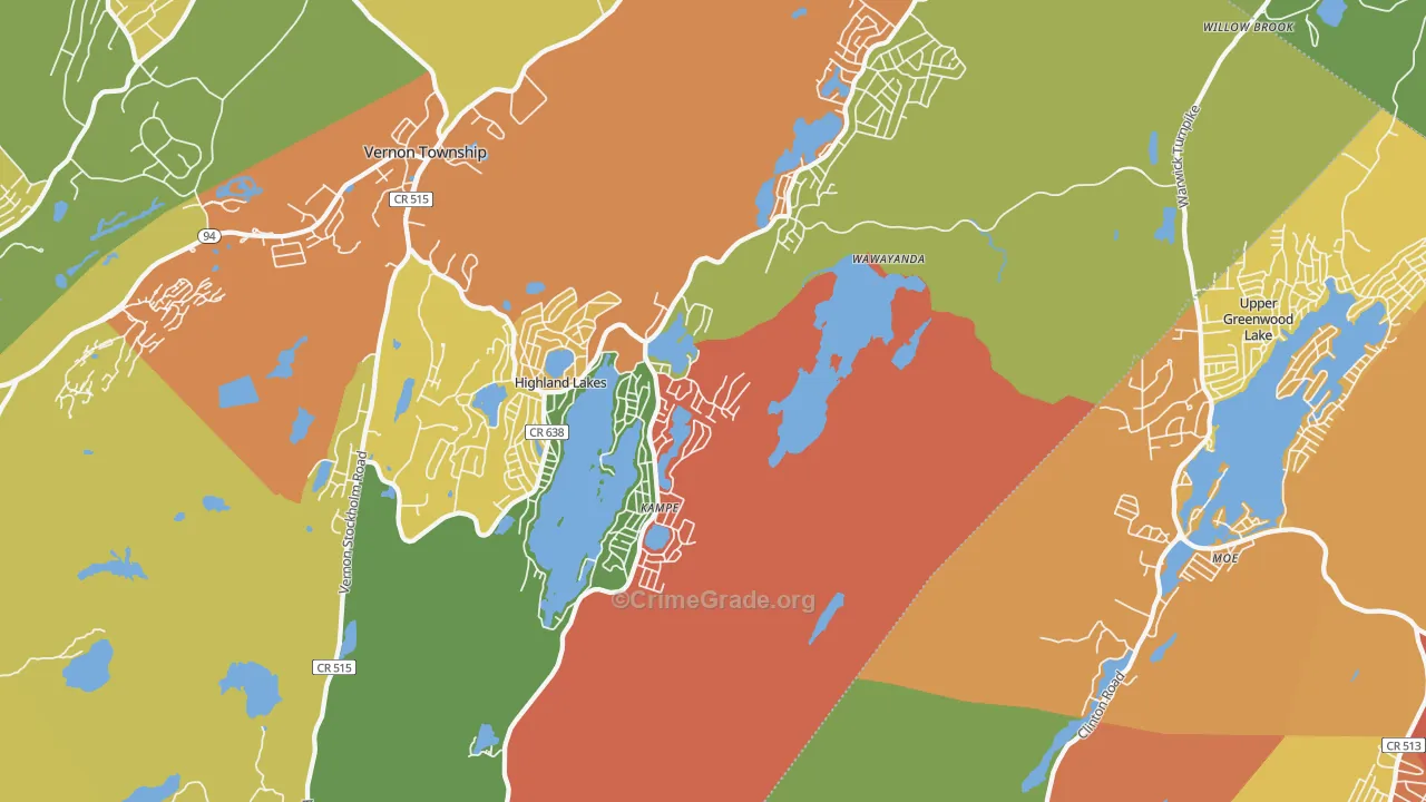 Highland Lakes, NJ Map of Burglary Rates