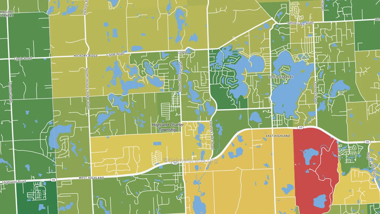 Highland, MI Map of Burglary Rates