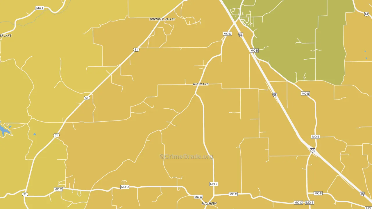 Highland, MO Map of Burglary Rates
