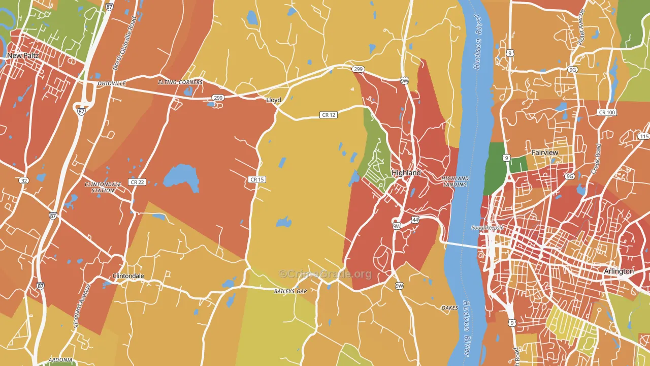 Highland, NY Map of Burglary Rates